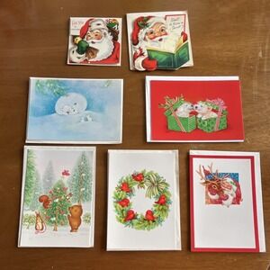 Hallmark Vintage Christmas Greeting Cards Lot Santa Reindeer Wreath Animals
